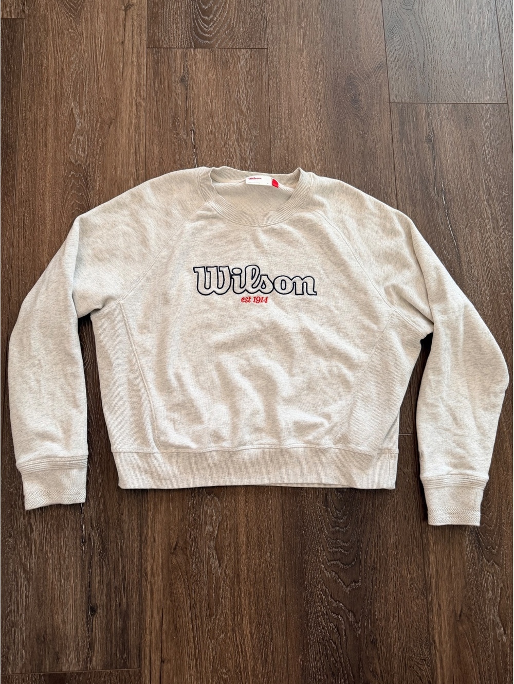 Wilson Est 1914 Grey Cropped Crewneck Sweatshirt; Athleisure; Tenniscore, Large